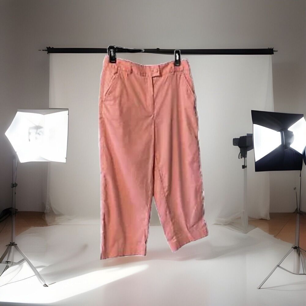 Talbots Stretch Capri Pants 6 Pink White Stripped 4% Spandex‎